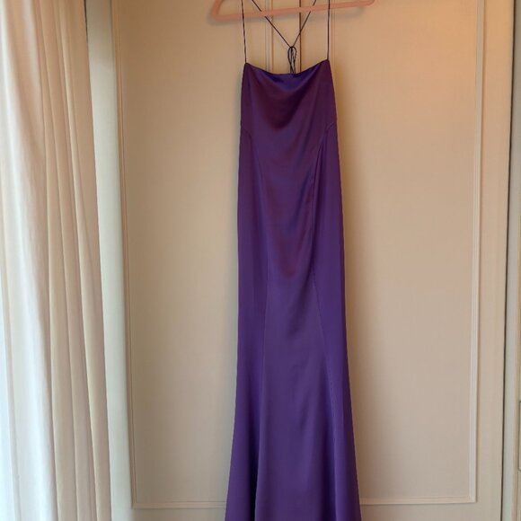 NWT RETROFETE Lucinda Orchid 90s Satin Square Neck Sleeveless Open Back Gown XS - Picture 5 of 7